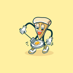 A Pizza Slice Character Cooks A Fried Egg