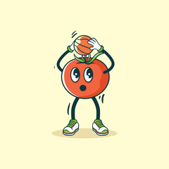 A Tomato Character Playing Basketball