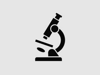 Black Microscope Silhouette on Grey Background Scientific Research and Medical Diagnostics Tool for Biology and Chemistry Education Healthcare