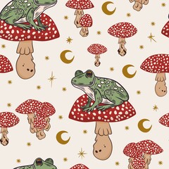 red dotted mushrooms and frog pattern design on it