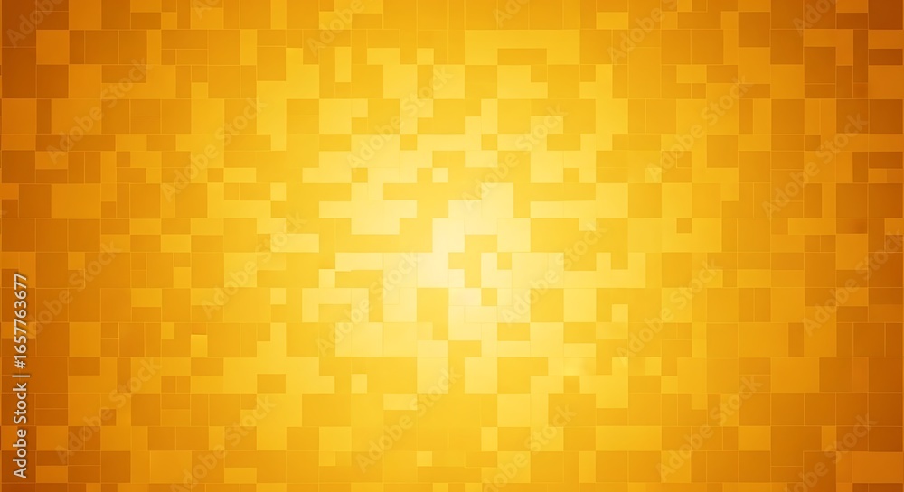 Poster abstract golden yellow digital mosaic pattern background with a bright glowing center and subtle gri