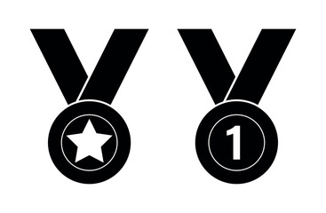 Medal Award Icons, First Place Award, Star Badge, Victory and Achievement Symbols for Sports, Competition and Success Design