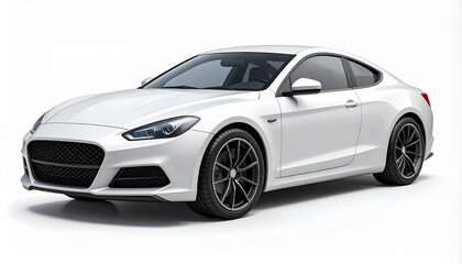 Obraz premium A powerful, clean white luxury sports coupe, featuring sleek aerodynamic lines and black wheels, is professionally photographed in a high-key studio shot isolated on a bright white background.