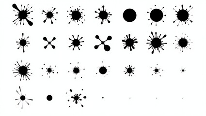 Collection of abstract black ink splatters and blobs on white background