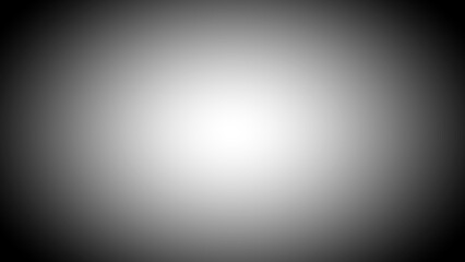 Black and white radial border vignette abstract background. Smooth gradient blend. Central light glow. Soft, blurred edges. Noise grain texture. Grayscale fade. Minimal monochrome light burst effect