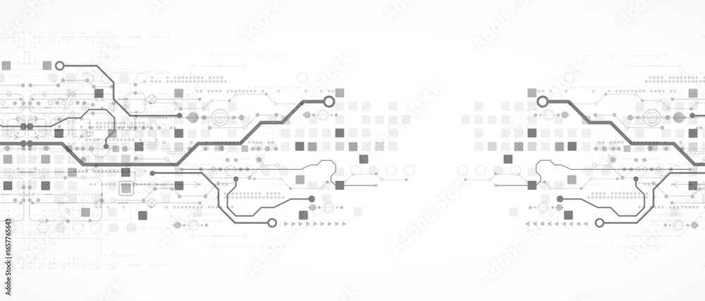 Poster technological background in gray colors. used technical lines and a pattern of squares with differen