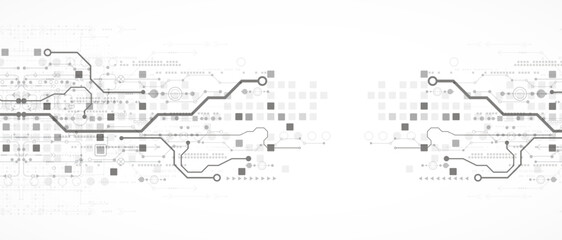 Technological background in gray colors. Used technical lines and a pattern of squares with different shades of gray.