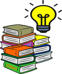 VECTOR ILLUSTRATION of a Stack of Books with a Light Bulb Symbolizing Knowledge and Ideas to commemorate INTERNATIONAL Literacy Day