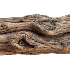 Unique textured driftwood log natural isolated on transparent background