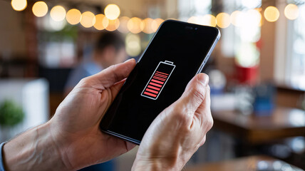 Urgent low battery warning on smartphone screen, need to charge now!