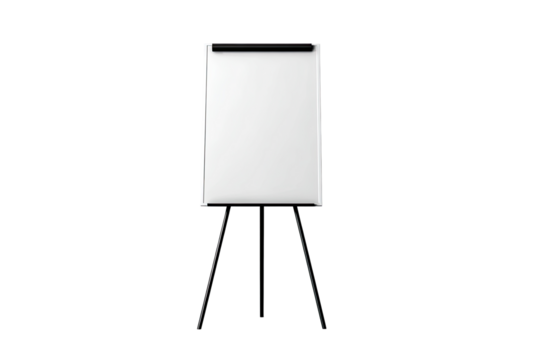 Blank white flip chart on a tripod stand