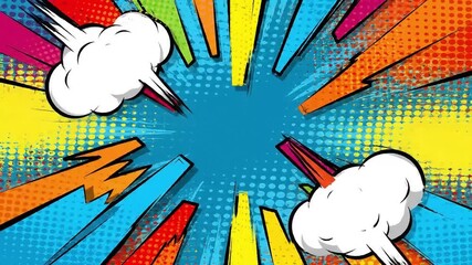 Vibrant Comic Book Explosion with Speech Bubbles - Powered by Adobe