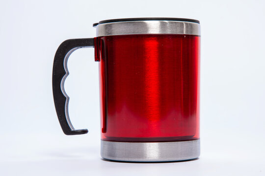 red termo mug on isolated backround