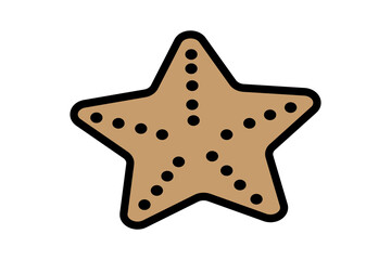 This image depicts a cartoon-style starfish. The starfish has a five-pointed shape and is colored light brown with a bold black outline.