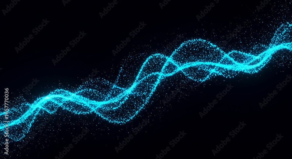 Fototapete abstract futuristic background of a dynamic blue glowing particle wave, representing digital energy 
