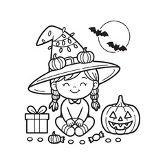 Bold and Easy Cozy Halloween Coloring Pages, Line Art, Vector Illustration, Black and White, Halloween, Coloring Pages, Coloring Book, 8.5x8.5