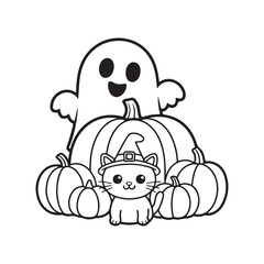 Bold and Easy Cozy Halloween Coloring Pages, Line Art, Vector Illustration, Black and White, Halloween, Coloring Pages, Coloring Book, 8.5x8.5" Design, Halloween holiday