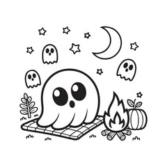 Bold and Easy Cozy Halloween Coloring Pages, Line Art, Vector Illustration, Black and White, Halloween, Coloring Pages, Coloring Book, 8.5x8.5