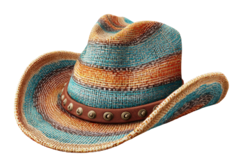 Colorful cowboy hat on display market product isolated on transparent background