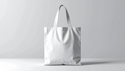 A blank white tote bag with handles, perfect for mockups and design presentations.