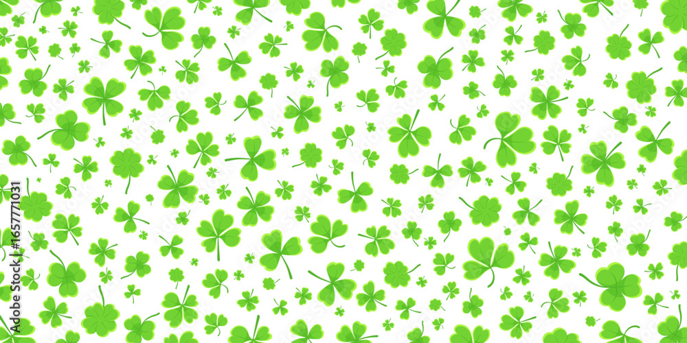 Poster shamrock or green clover leaves pattern background flat design vector illustration. st patricks day 