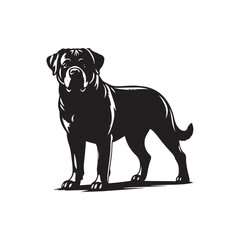 Powerful Rottweiler dog vector silhouette showcasing strength, loyalty, and bold stance in elegant black outline design, perfect for logos, pet art, digital graphics, and creative projects.

