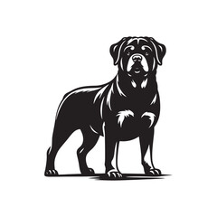 Powerful Rottweiler dog vector silhouette showcasing strength, loyalty, and bold stance in elegant black outline design, perfect for logos, pet art, digital graphics, and creative projects.
