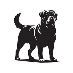 Powerful Rottweiler dog vector silhouette showcasing strength, loyalty, and bold stance in elegant black outline design, perfect for logos, pet art, digital graphics, and creative projects.
