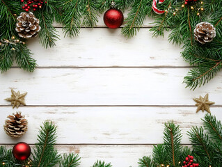 Christmas Holiday Frame on White Wood