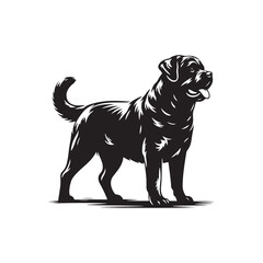 Powerful Rottweiler dog vector silhouette showcasing strength, loyalty, and bold stance in elegant black outline design, perfect for logos, pet art, digital graphics, and creative projects.
