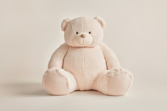hyper realistic giant teddy bear sitting, natural lighting, white background