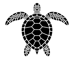 Black silhouette of a sea turtle with detailed shell pattern