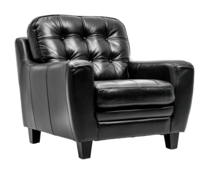 Stylish black leather armchair modern home furniture isolated on transparent background