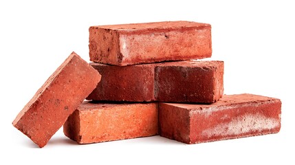 Stack of Red Brick Building Material on White Background