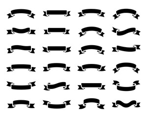 Collection of diverse black ribbon banners on white background