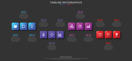 Chart strategy annual diagram, infographic with months in a colorful block format. Perfect for calendar visualizations and yearly business planning charts.