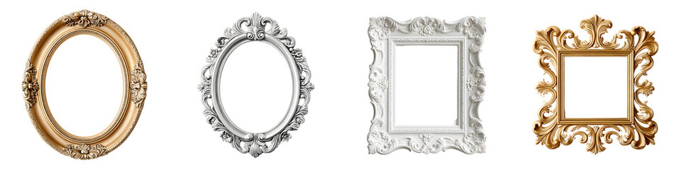 Vintage Ornate Frame Set: Gold, Silver, and White Decorative Borders