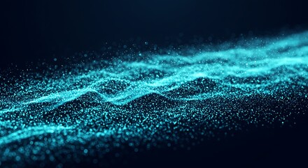 Abstract Flowing Blue Particles Wave on Dark Background - Digital Art and Technology Concept