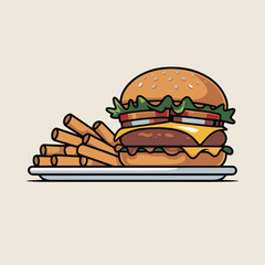 fast food illustration burger with frenchfries