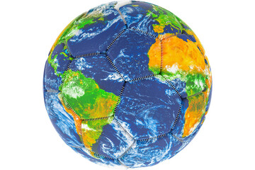 Soccer ball with Earth map texture, transparent background