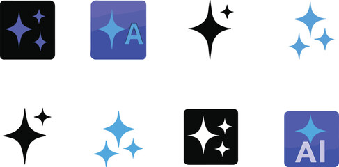 Sparkle Icon Vector Set – Gradient and Solid Star Symbols with AI Lettering for UI Design, Branding, App Interfaces, and Digital Projects