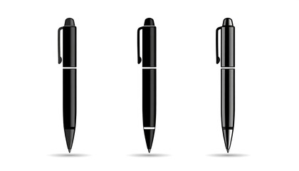 Fototapeta premium Three black pens on a white background