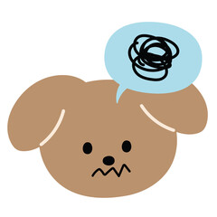 Illustration of confused puppy for animal print, expression, cartoon character, comic, mascot, emoji, feelings, mood, cute patches, kid doll, plush toy, sticker, adopt and rescue pet shop, vet, icon