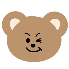 Illustration of teddy bear winking eye expression for animal print, cartoon character, comic, mascot, emoji, feelings, mood, cute patches, kid doll, plush toy, sticker, brooch, icon, shirt print