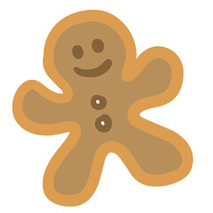 Hand drawn gingerbread man cookie for Christmas, sweet dessert, festive season, holidays, cafe, menu, restaurant, recipe, baking book, cute patch, brooch, sticker, cake shop, department store, food	
