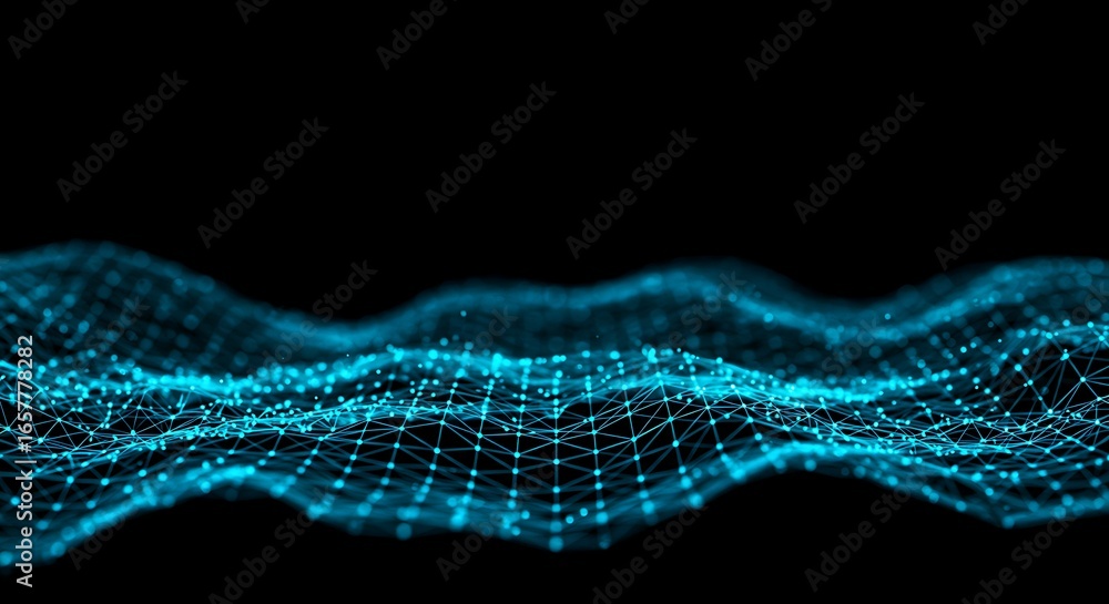 Aufkleber abstract digital waveform grid of blue dots on black background representing data flow and connectiv