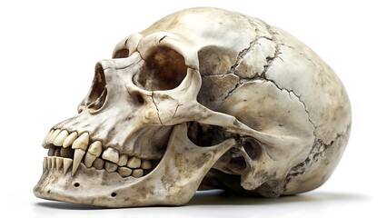 Human skull on white background, a symbol of mortality and anatomy
