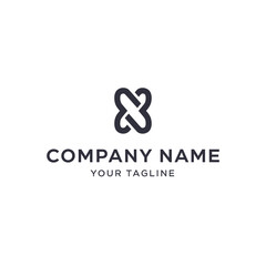 Modern abstract logo design featuring an intertwined, looped shape above placeholder text for company name and tagline on a white background.
