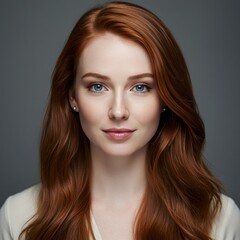 Fototapeta premium Redhead woman with blue eyes and fair skin female portrait