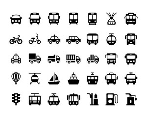 Collection of diverse transportation and vehicle icons